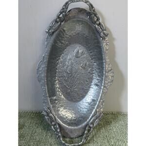Rodney Kent Hand Wrought Aluminum Tray 404 Tulip Handles Vintage
